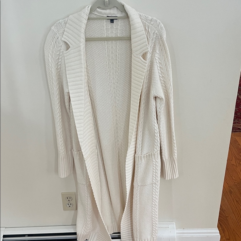 Talbots Ivory Long Cable Knit Cardigan